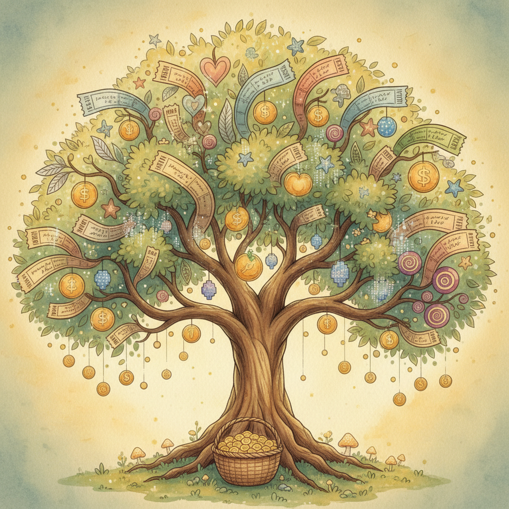 A money tree — revenue streams branching from the quantum platform